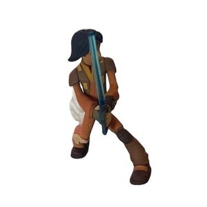 Action Figure with Blue Lightsaber on Vehicle